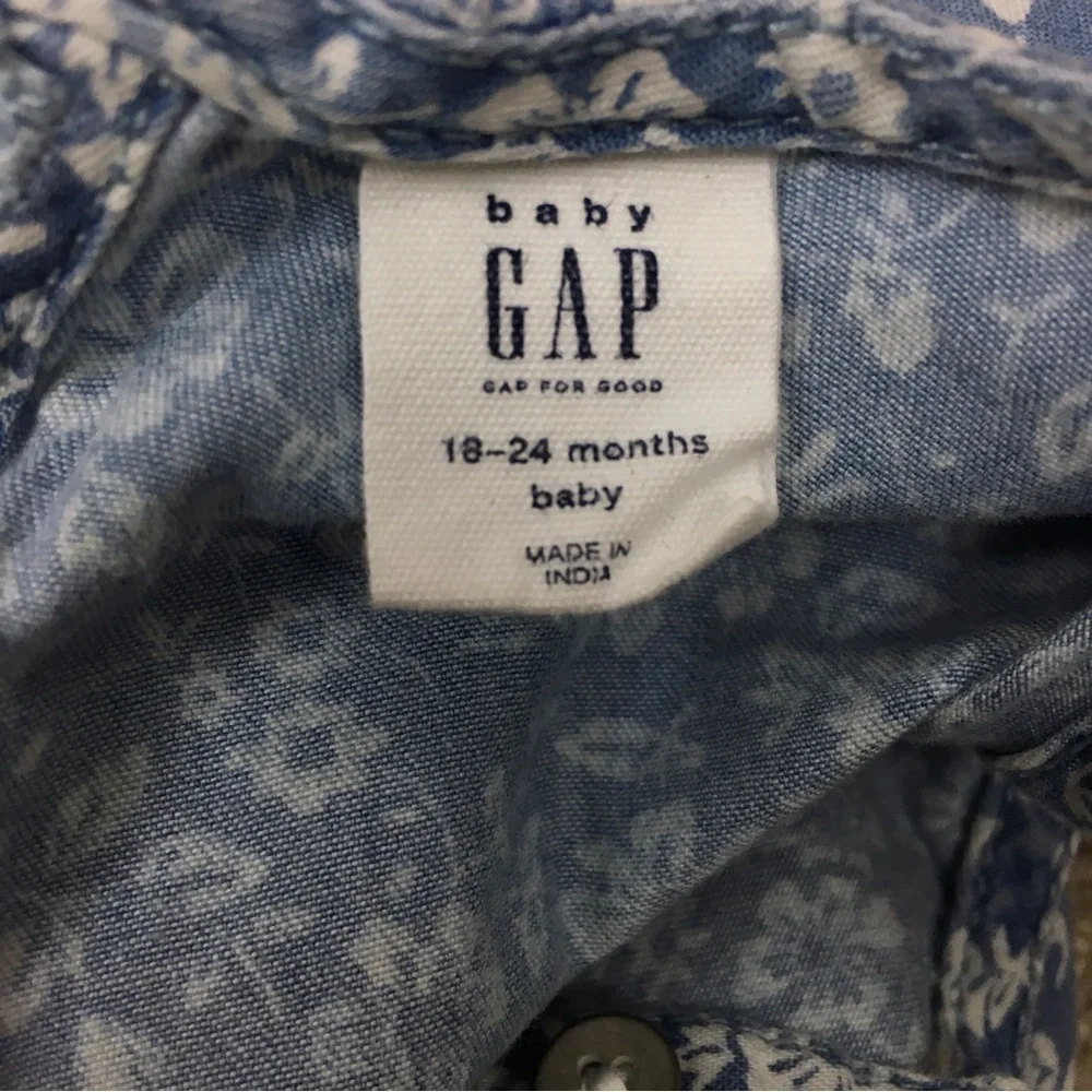 GAP Baby Dress Chambray Floral Bow Shoulder Lightweight Cotton Size 18-24M
